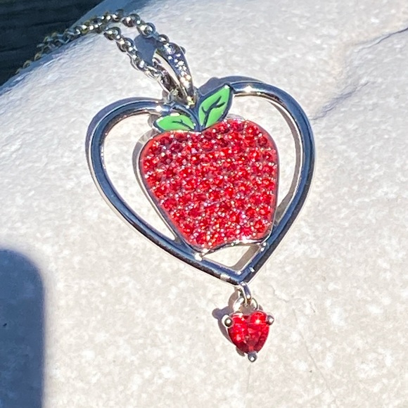 Crystal Heart Apple necklace September on stainless steel chain red heart dangle - Picture 7 of 8